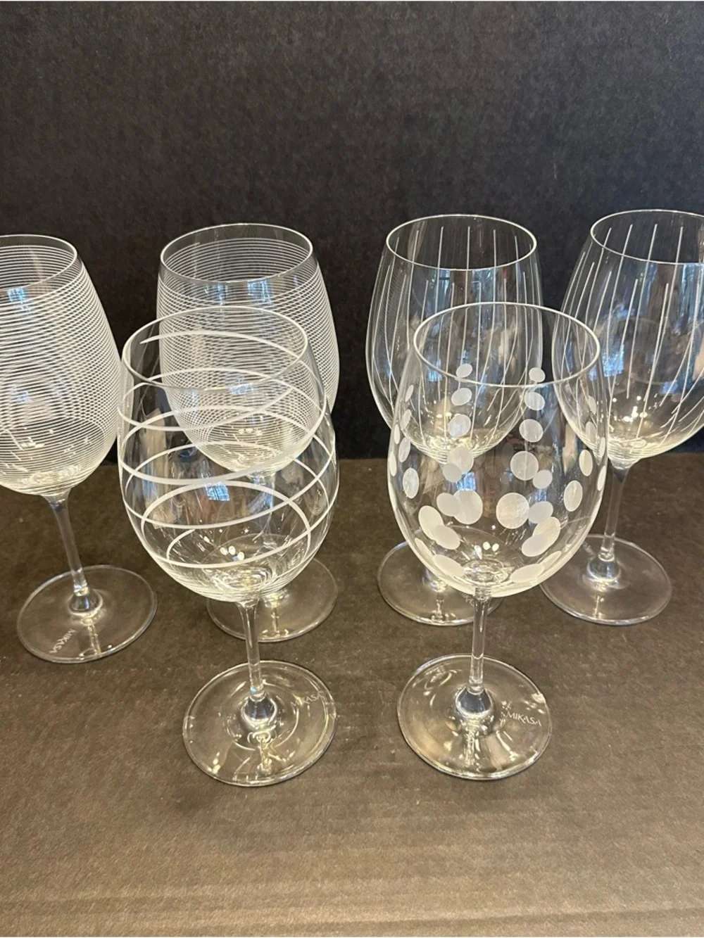 Mikasa Cheers Red Wine Glass Pair Pick Horizontal Vertical or Spiral & Dot Set